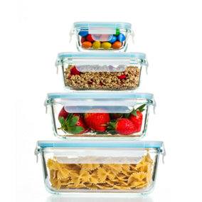 Homiu 4-Piece Rectangle Glass Food Storage Containers with Plastic Lids