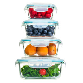 Homiu 4-Piece Square Glass Containers with Plastic Lids