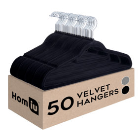 Homiu 50 Black Velvet Suit Hangers, Non-Slip Clothes Hangers with Tie Bar &  Hook, For Coat, Clothes, Trouser, Dress