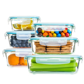Homiu 6-Piece Glass Food Storage Containers with Plastic Lids