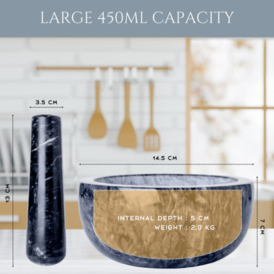 Homiu Marble Pestle and Mortar Set Large 15.5cm Diameter