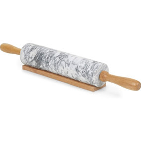 Homiu Marble Rolling Pin for Baking with Wooden Stand Easy Clean Hard-Wearing Speckle Finish Non-Stick