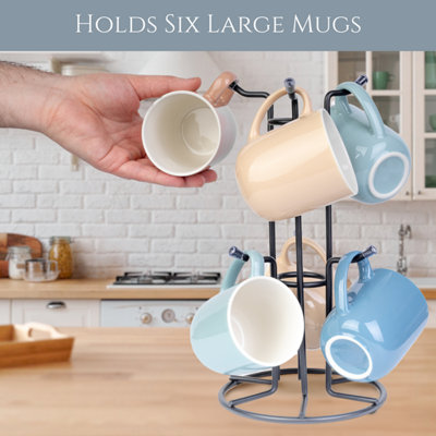 Bamboo Mug Holder Tree With 6 Hooks - Coffee Cup Organizer Stand, Black Multi-Purpose Storage Rack