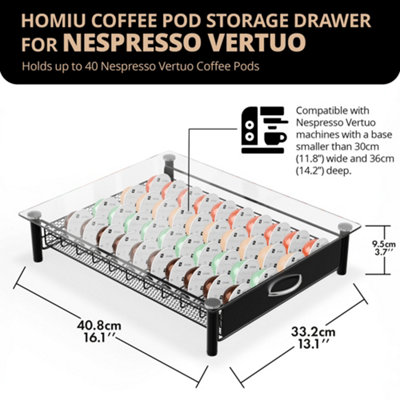 Eluno Porte-capsules Transparent Pour 40 Capsules Nespresso Vertuo – Avec Tiroir Et Plateau En Verre, Rangement élégant Pour Votre Machine à Café