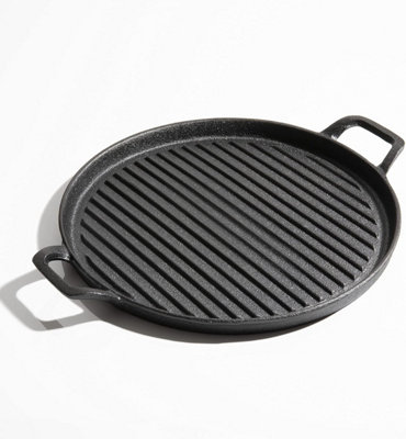 Homiu Round Cast Iron Griddle Pan, Pre-Seasoned 12 Inch Ideal for Gas ...