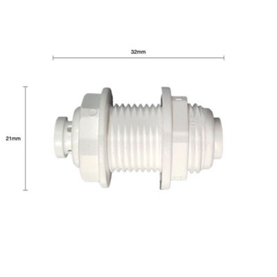 Hommix 1/4" Push Fit to 1/4" Push Fit Bulk Head Connector