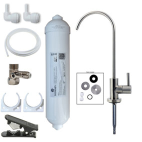 Hommix Lily Brushed 304 Stainless Steel Advanced Single Filter Under Sink Drinking Water Filter Tap & Filter Kit