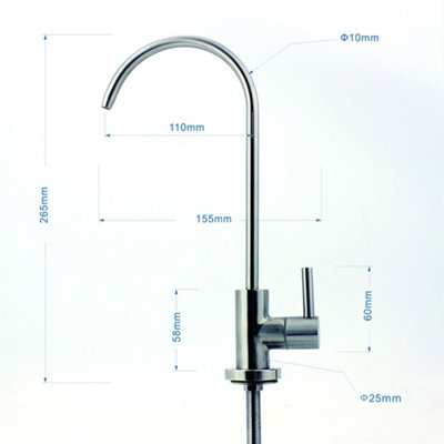Hommix Lily Brushed 304 Stainless Steel Advanced Single Filter Under Sink Drinking Water Filter Tap & Filter Kit
