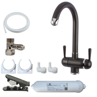Hommix Pardenia Black 3-Way Tap & Advanced Single Filter Under-sink Drinking Water & Filter Kit