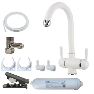 Hommix Pardenia White 3-Way Tap & Advanced Single Filter Under-sink Drinking Water & Filter Kit