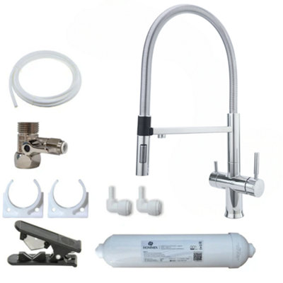Hommix Riva Chrome 3-Way Tap & Advanced Single Filter Under-sink Drinking Water & Filter Kit