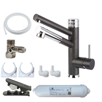 Hommix Sicilia Black 3-Way Pull-Out Tap & Advanced Single Filter Under-sink Drinking Water & Filter Kit