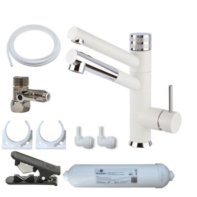 Hommix Sicilia White 3-Way Pull-Out Tap & Advanced Single Filter Under-sink Drinking Water & Filter Kit