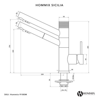 Hommix Sicilia White 3-Way Pull-Out Tap & Advanced Single Filter Under-sink Drinking Water & Filter Kit