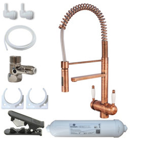 Hommix Tatiana Copper Tall White Handle 3-Way Tap Pull-Out Advanced Single Filter Under-sink Drinking Water & Filter Kit