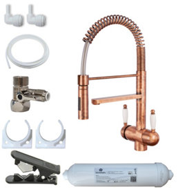 Hommix Tatiana Copper White Handle 3-Way Tap Pull-Out Advanced Single Filter Under-sink Drinking Water & Filter Kit