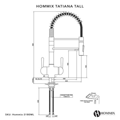 Hommix Tatiana Tall Copper Pull-Out Spray-Hose 3-Way Tap (Triflow Filter Tap)