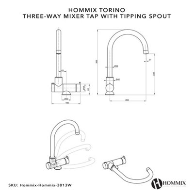Hommix Torino Chrome Folding 3-Way Tap (Triflow Filter Tap)