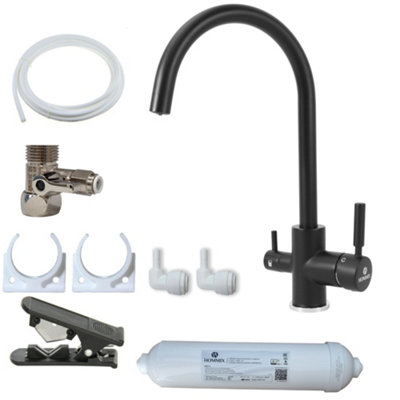 Hommix Verona Black 3-Way Tap & Advanced Single Filter Under-sink Drinking Water & Filter Kit