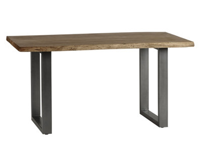 Hommoo Industrial Solid Acacia Wood And Gray Metal Base Medium Dining Table