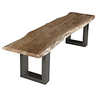 Hommoo Industrial Solid Wood And Metal Large Dining Bench