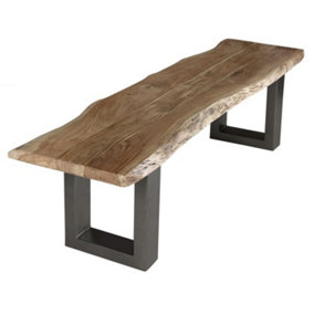 Hommoo Industrial Solid Wood And Metal Large Dining Bench