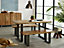 Hommoo Industrial Wood And Metal Medium Dining Bench