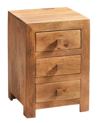 Hommoo Light Mango Wood 3 Drawer Bedside Cabinet