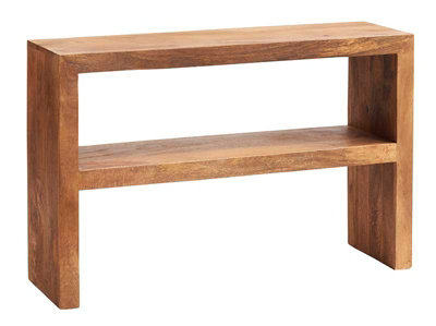 Hommoo Light Mango Wood Console Table With Bottom Shelf Hall