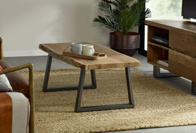 Hommoo Rectangular Wood And Metal Coffee Table