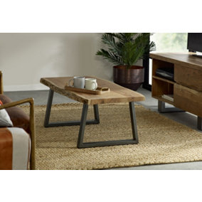 Hommoo Rectangular Wood And Metal Coffee Table