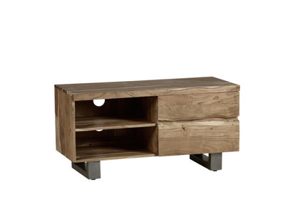 Hommoo Solid Acacia Wood 2 Drawers And 2 Shelves Small Tv Media Unit