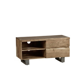Hommoo Solid Acacia Wood 2 Drawers And 2 Shelves Small Tv Media Unit