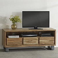 Hommoo Solid Acacia Wood 3 Drawer & Shelf Large Tv Media Unit