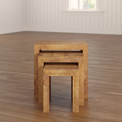 Hommoo Solid Light Mango Wood Cubed Shape Warm Look Nest Of 3 Tables In Matt Finish