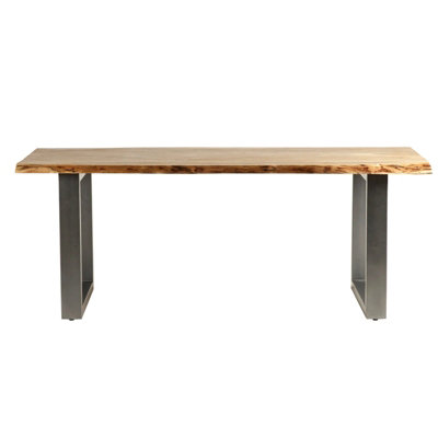 Solid wood top dining deals table with metal legs