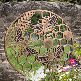 Honey Bees Round Tree of Life Style Outdoor Garden Copper Wall Mirror Great Memorial or Wedding Gift Decor