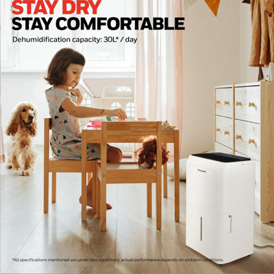 Honeywell 30L Dehumidifier Laundry Drying Mode 24Hr Timer Washable Dust Filter 3.4L Tank