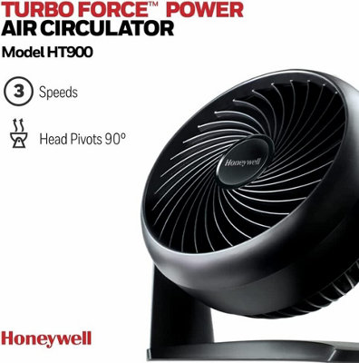 Honeywell Turbo Force 30W 3 Speed 10-Inch Floor Fan Black - HT900E