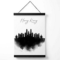 Hong Kong Watercolour Skyline City Medium Poster with Black Hanger
