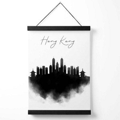 Hong Kong Watercolour Skyline City Medium Poster with Black Hanger