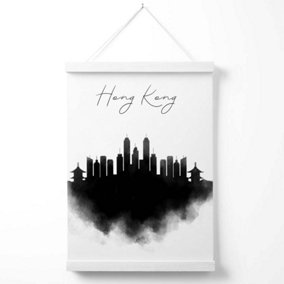 Hong Kong Watercolour Skyline City Poster with Hanger / 33cm / White