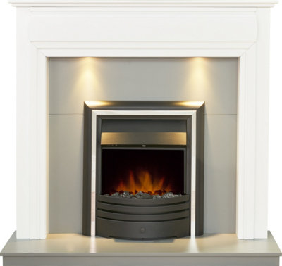 Honley Fireplace in Pure White & Grey with Cambridge Electric Fire in Black, 48 Inch