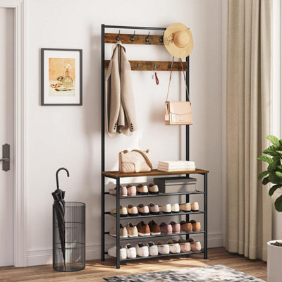 HOOBRO Coat Stand, Coat Rack with Shoe Storage, Free Standing Hall Tree with 9 Hooks, Shoe and Coat Rack for Hallway, Entryway, Me