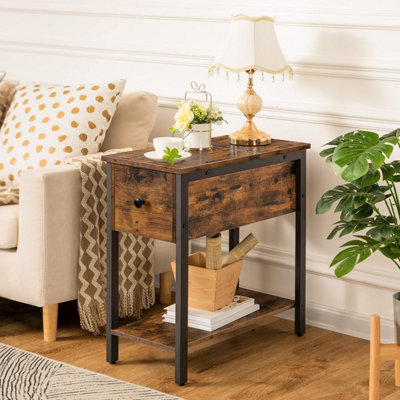 HOOBRO Narrow Side Table Slim Bedside Table for Small Spaces Flip Top End Table Couch Arm