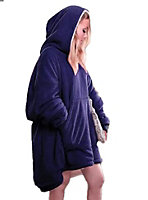 Hoodie Blanket Reversible Oversized Ultra Plush Sherpa Giant Hooded Sweatshirt - Blue