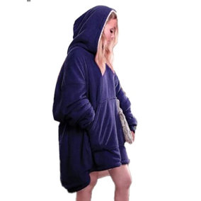 Hoodie Blanket Reversible Oversized Ultra Plush Sherpa Giant Hooded Sweatshirt - Blue