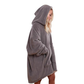 Hoodie Blanket Reversible Oversized Ultra Plush Sherpa Giant Hooded Sweatshirt - Grey