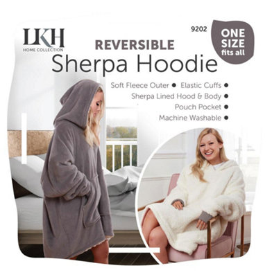 Hoodie Blanket Reversible Oversized Ultra Plush Sherpa Giant Hooded Sweatshirt - Grey