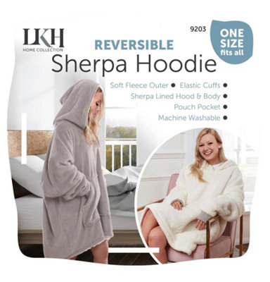 Hoodie Blanket Reversible Oversized Ultra Plush Sherpa Giant Hooded Sweatshirt - Light Grey